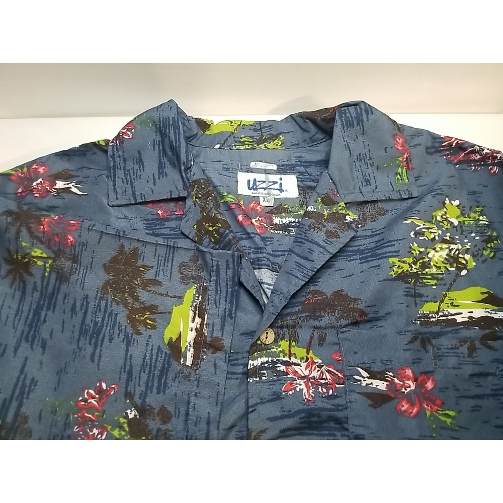 Uzzi Amphibious Gear Sz XL‎ Hawaiian Shirt Blue Short Sleeve Button Up